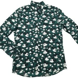 Disney Mickey Mouse Shirt Mens Medium H&M Button Up Long Sleeve Cartoon Fun